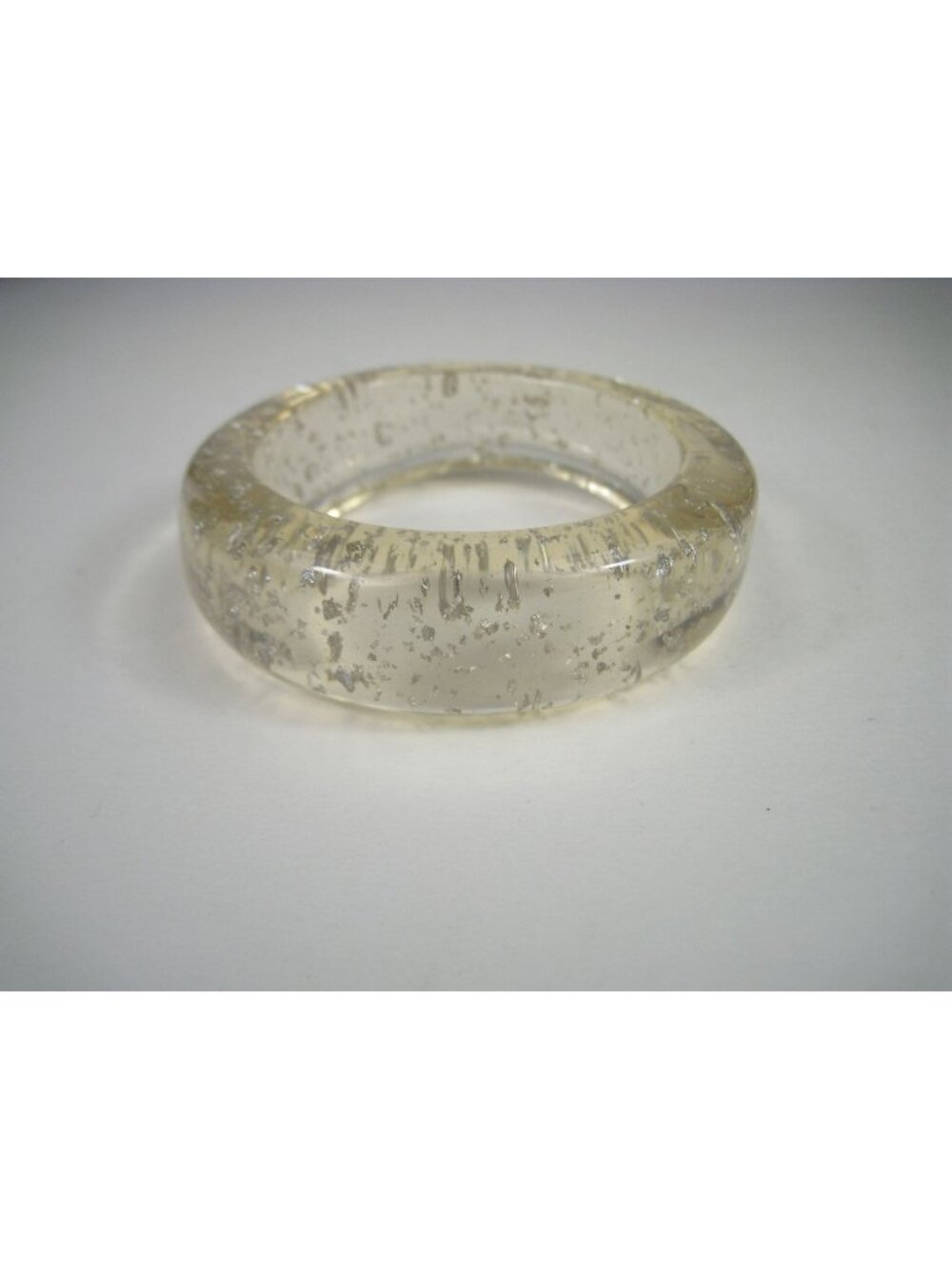 Vintage Lucite Chunky Resin Bangle Bracelet Silver Flecks MOD 1960s